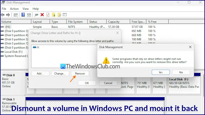 dismount volume disk management windows 11