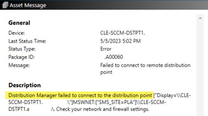 Failed to connect to Remote Distribution Point 