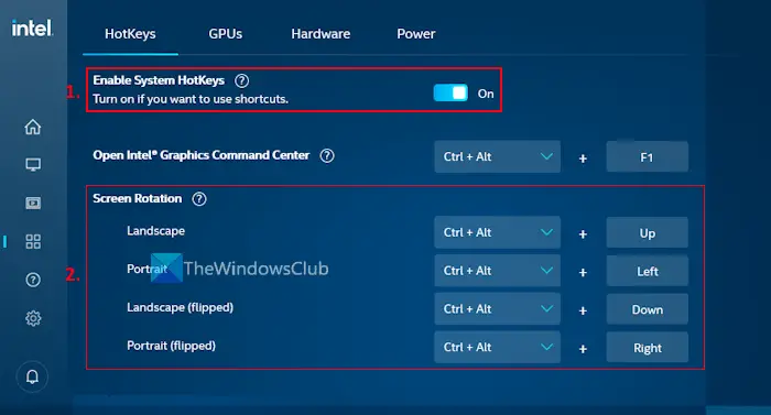 enable hotkeys graphics control panel