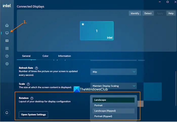 manually rotate sceen graphics control panel