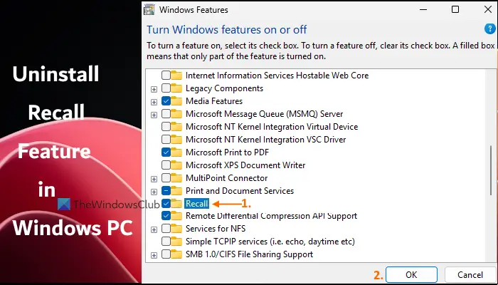 uninstall recall using windows features