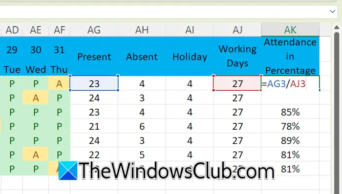 Calculate attendance percentage of employees