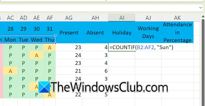 Count Sundays in Attendance Sheet