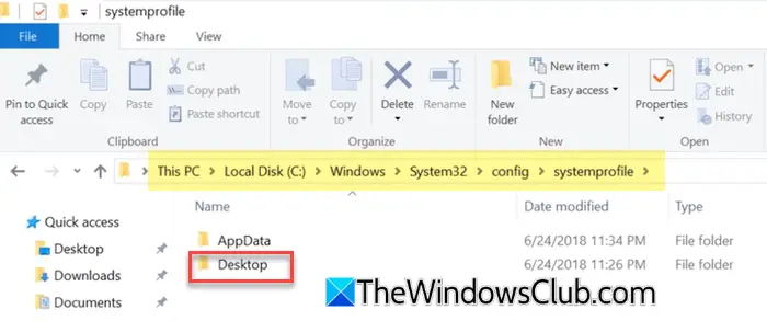 Desktop folder within system profile