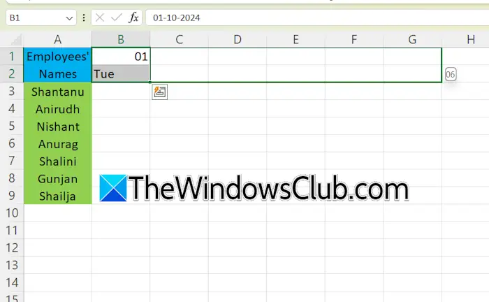 Enter dates days with Fill Handle