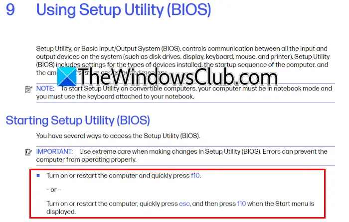 HP BIOS key