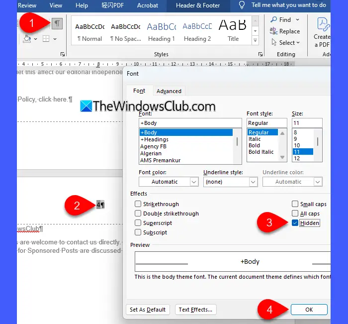 Hidden field codes in Word