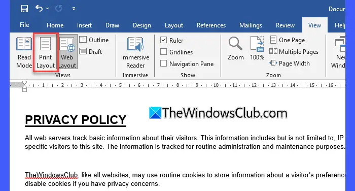 Layouts in Word