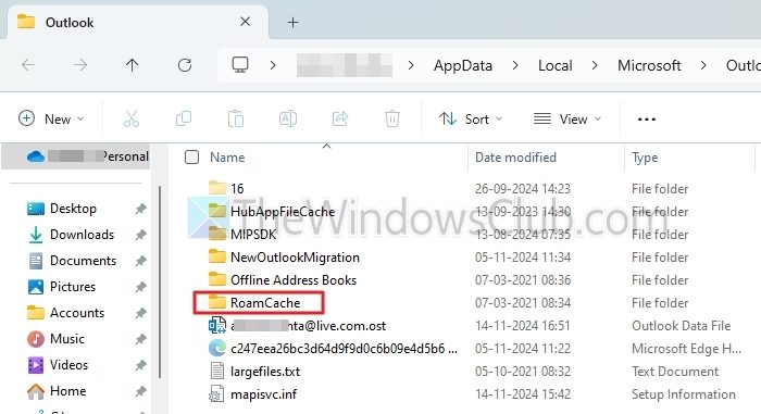 Outlook Roam Cache Folder