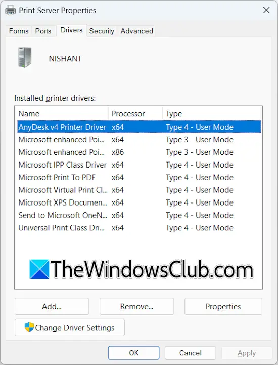 Remove printer drivers from print server