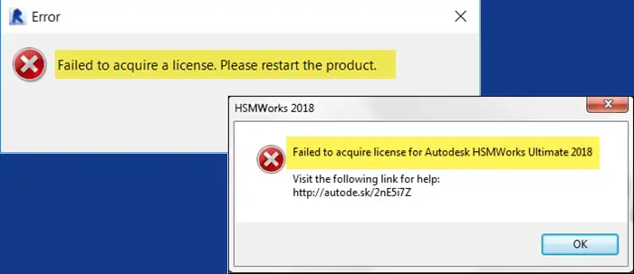 Failed to acquire a license Autodesk error