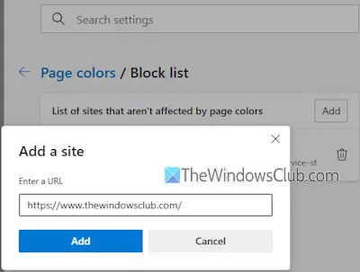 exclude sites from page colors