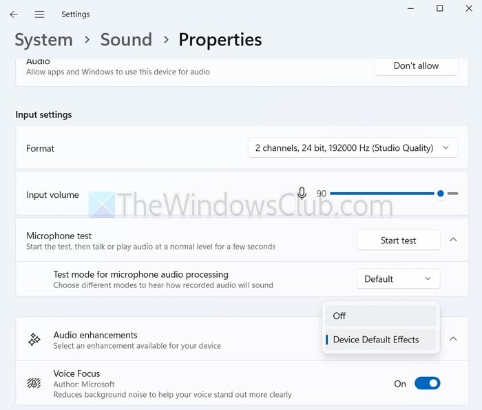 Adjust Microphone Volume and Disable Audio Enhancements