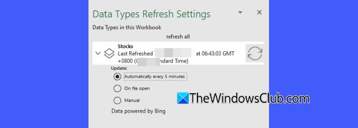 Data Type Refresh Settings