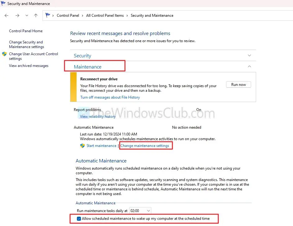 Disable Scheduled maintenance Wakeup Windows PC