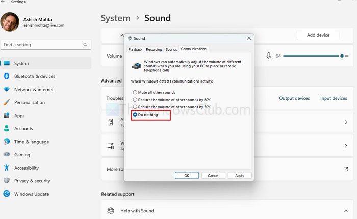 Do Nothing Sound Settings Windows PC