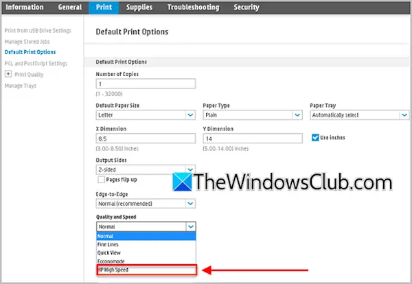 High speed printing in HP printer