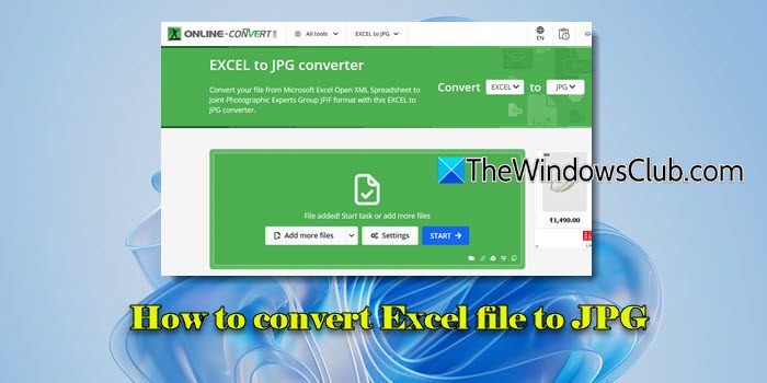 How to convert Excel file to JPG