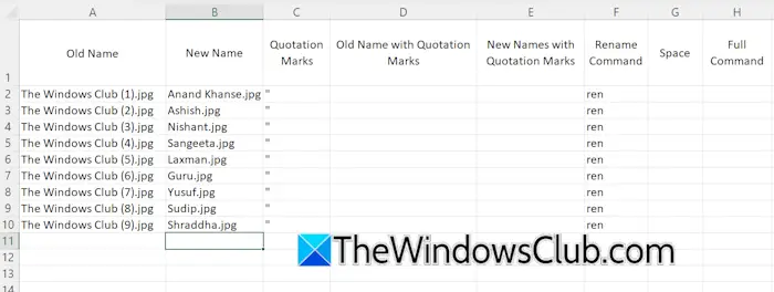 Make Excel sheet to rename files