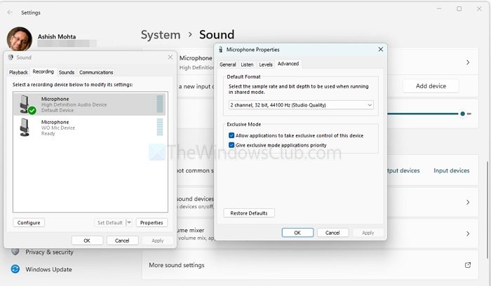 Microphone control sound settings Windows