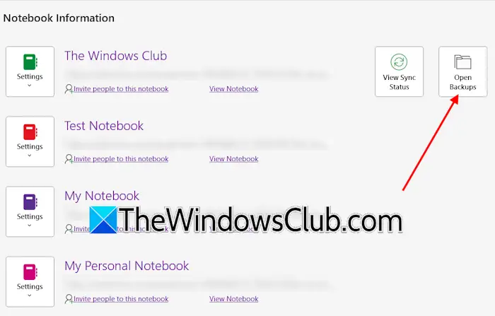 Open OneNote notebook backup