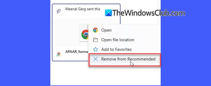 Remove from Recommended option