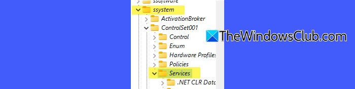 Services folder in Registry Hive