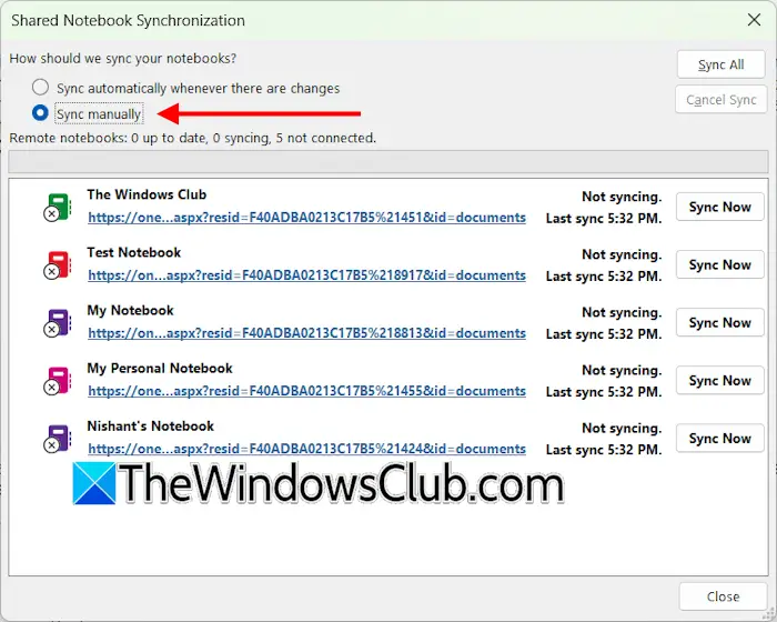 Sync notebooks manually