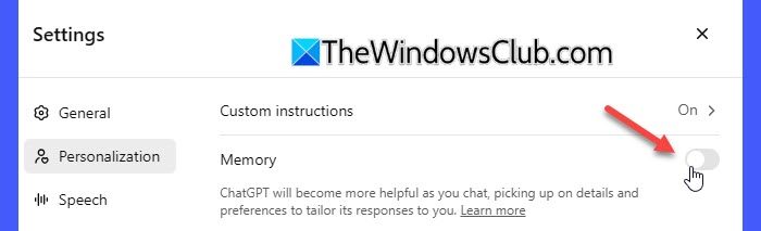 Turn off ChatGPT memory