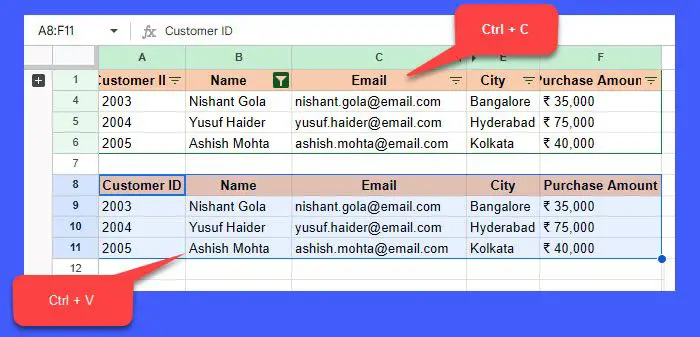 How to copy only Visible Cells in Excel and Google Sheets