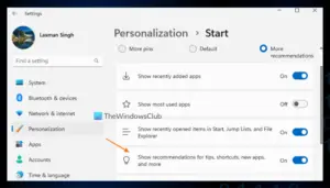 Turn Off Show Recommendations For Tips, Shortcuts, Apps In Windows 11