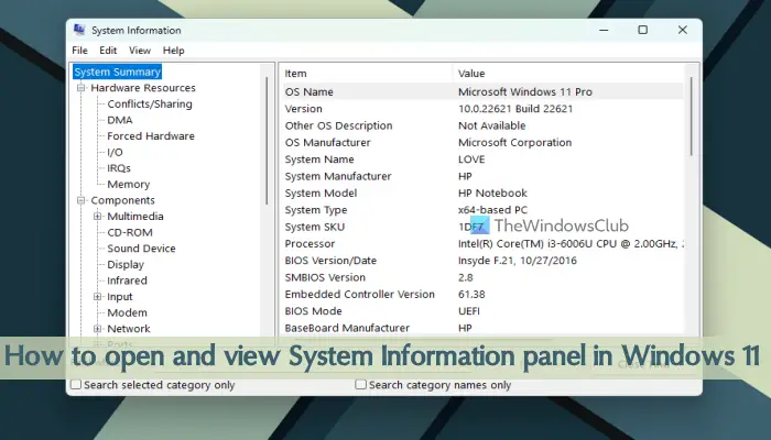 How to open and view System Information panel in Windows 11